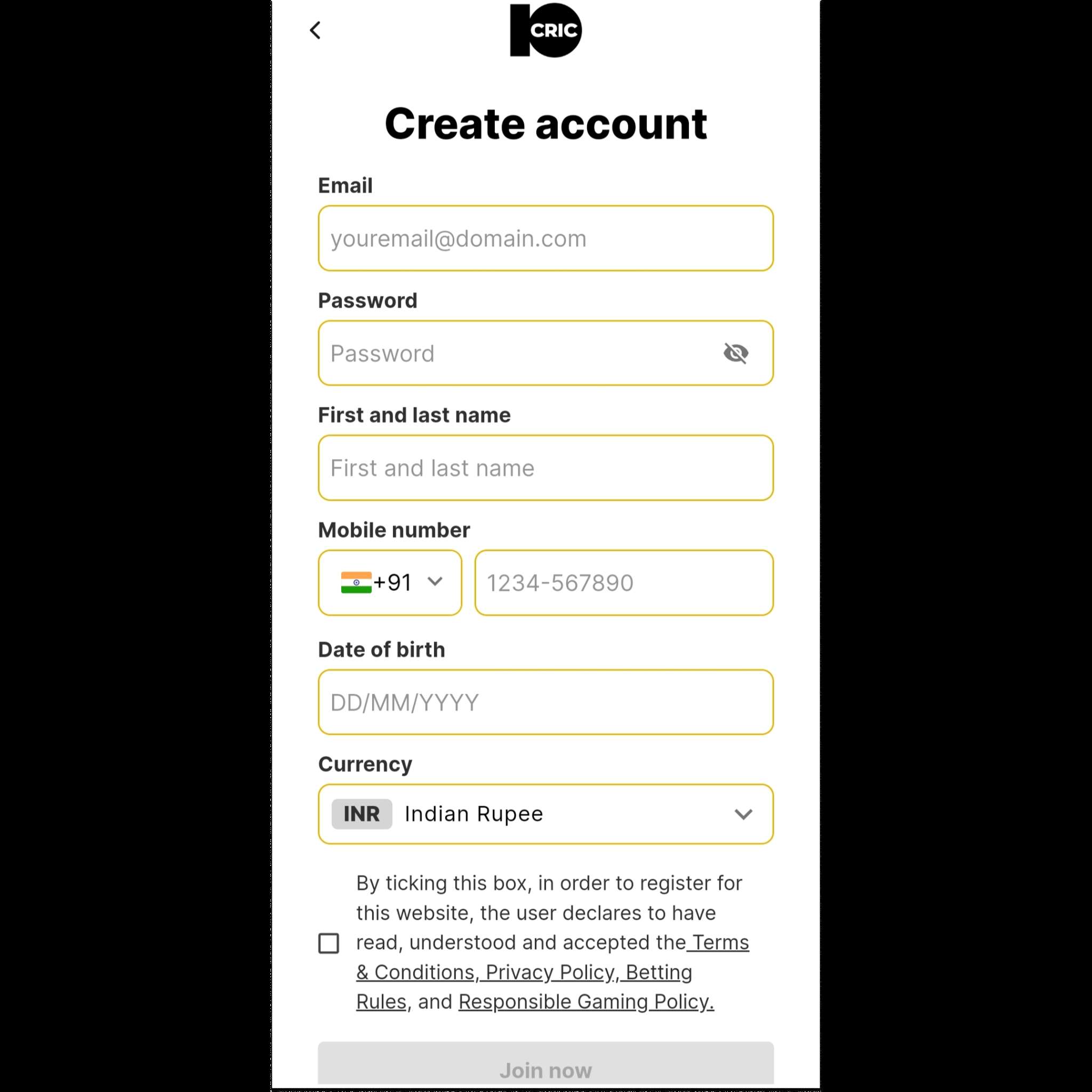 10CRIC registration